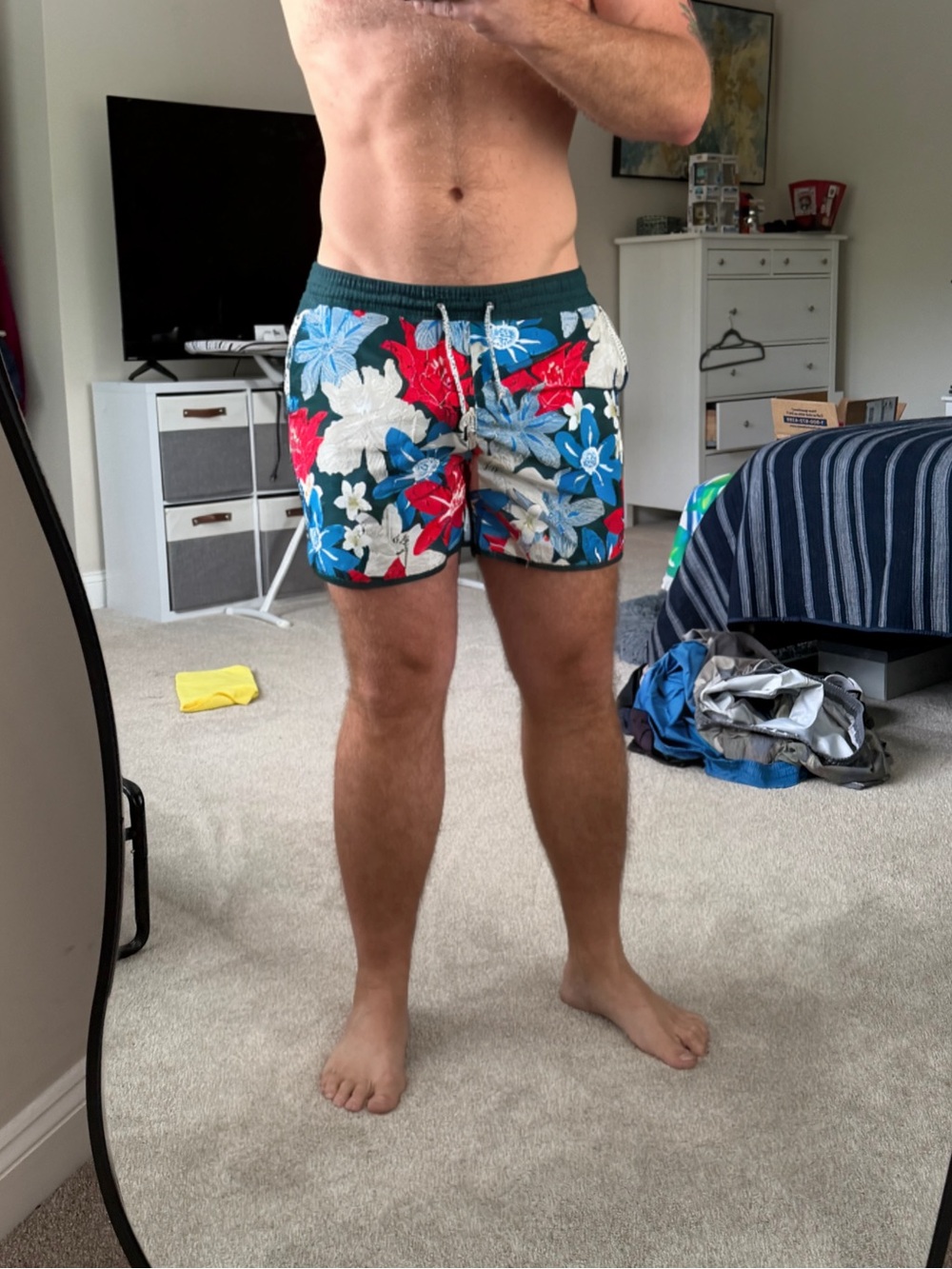 Men's Maamgic Blue Tropical Floral Swim Trunks XL
